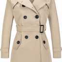 FARVALUE Women's Double Breasted Trench Coat Water Resistant Windbreaker Classic Belted Lapel Overcoat (Beige, L)