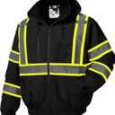 SKSAFETY High Visibility Reflective Jackets for Men, Waterproof Class 3 Safety Jacket with Pockets, Hi Vis Black Coats with Black Bottom, Mens Work Construction Coats for Cold Weather, 3XL,Black