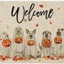 Roszwtit Fall Door Mat 30 X 17 Inch Fall Halloween Dog Welcome Doormat Indoor Outdoor Entrance Floor Mat Non Slip Autumn Halloween Decor Rubber Mats