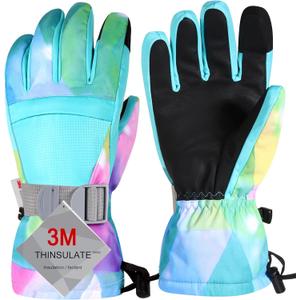 Ski Gloves, Warmest Waterproof and Breathable Snow Gloves for Cold Weather, Fits Both Men & Women,for Parent Child Outdoor (S(Fit Kids 8-10 Years), Sky Blue)
