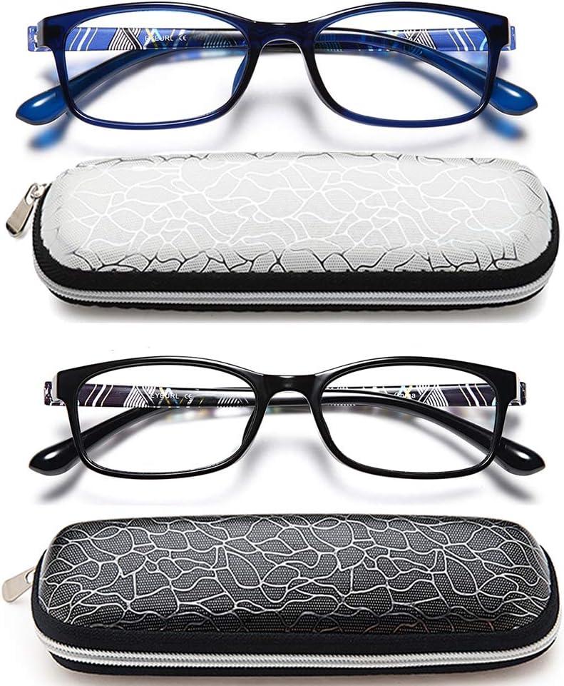 EYEURL Blue Light Blocking Men Women Reading Glasses 1.25 2 Pack of Computer Readers Lightweight TR90 Flexible Frame Rectangular Eyeglasses Anti Eyestrain UV Protection