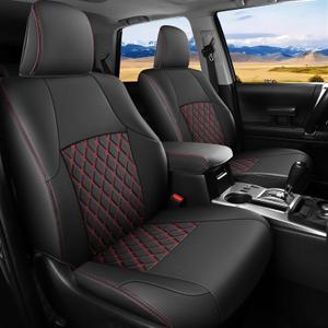 Huidasource Seat Covers for Toyota 4Runner 2011-2024, Waterproof 4runner Leather Seat Covers Full Set Seat Cushion Covers Protector for Toyota 4Runner (2-Row,5 Seats Model ONLY, Full Set/Black&Red)
