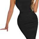 BEAGIMEG Women's Sexy Bodycon Sleeveless Backless Ruched Halter Neck Party Club Cocktail Midi Dress XL