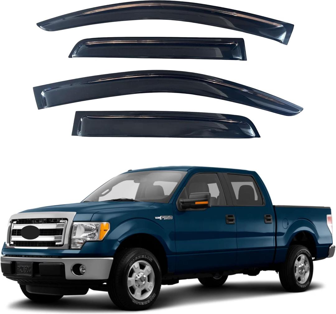 IG Window Visors Rain Guards for 2009-2014 Ford F150, Window Wind Deflectors Vent Shades for 2010-2014 F-150 SVT Raptor Tape-On for 2009 2010 2011 2012 2013 2014 (SuperCrew Cab)