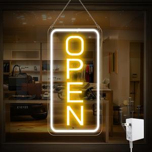22.8"x 11.8" Ultra Bright 12V Neon Open Sign for Business, LED Open Neon Sign, Electric Light up Signs for Stores, Restaurants Offices Retail Shops Window (Yellow-White-Vertical)