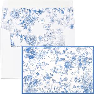 Crisky 50 Pack Blue Floral Blank Note Cards with Envelopes & Stickers, Gold Foil Bridal Shower Thank You Cards Greeting Bulk for Birthday, Baby Shower, Wedding, Graduation