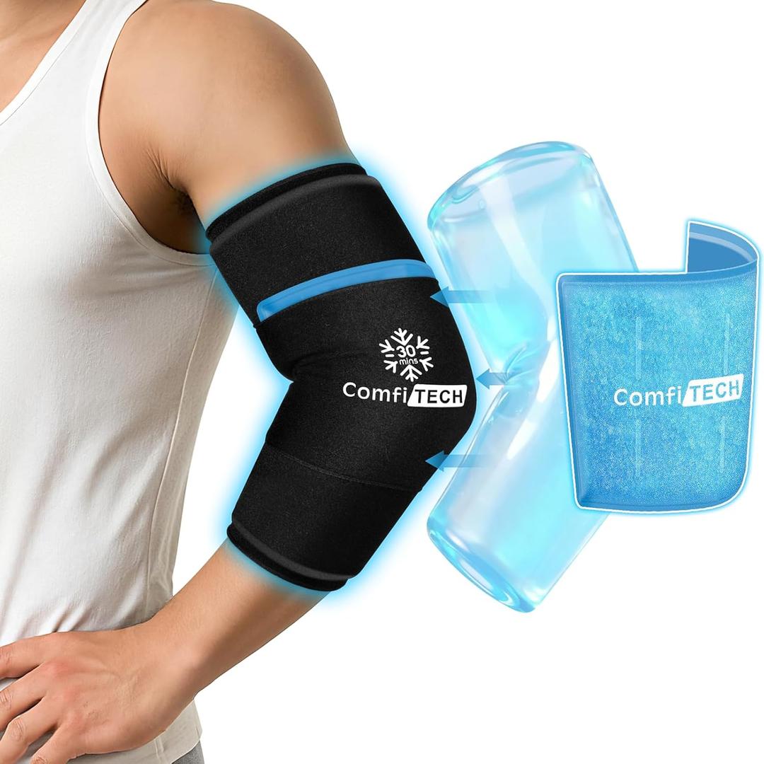 ComfiTECH Dual-Gel Elbow Ice Pack Wrap with Extended 30-Minute Cooling, Detachable Ice Pack & Flexible Reusable Gel Ice Sleeve for Comfort in Tennis Elbow, Golfer Arm, Muscle Relaxation, Large