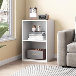 Basic Open Shelf Bookcase - 2-Tier Small Tiny Wooden Cube Storage Shelves Split Bookshelf, White