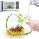 Flippable Microwave Splatter Cover, 10 Inch Microwave Cover for Food, Clear Microwave Food Cover with Handle and Water Steamer, Home Gifts for House Essentials, Green