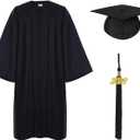 Unisex Adult Matte Graduation Cap and Gown Tassel Set (Black), Size 48"