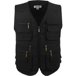 Men's Poplin Outdoors Travel Sports Multi-Pockets Work Fishing Vest (5X-Large, Black)