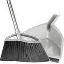 Soft Bristle Broom and Dustpan Combo Set, Long Handle Indoor Broom with Dustpan Set for Kitchen Hardwood Room Office and All Household Floor Cleaning (Gray)