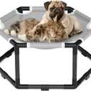 Tresbro Elevated Cat Hammock Bed, Hexagon Raised Cat Swing Bed for Indoor and Outdoor Use with Breathable Fabric & Anti-Slip Block, 23.6'' x 10.6'' x 12'' Pet Chair for Large to Small Kitty Cot (Grey)