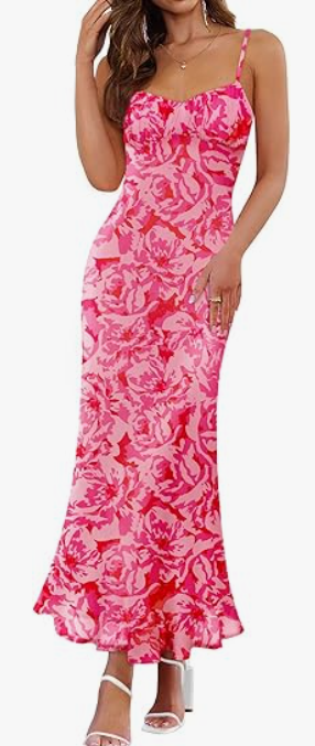 ZESICA Women's Summer Floral Sleeveless Bodycon Maxi Dress 2026 Spaghetti Strap Wedding Guest Vacation Long Dresses Sundress