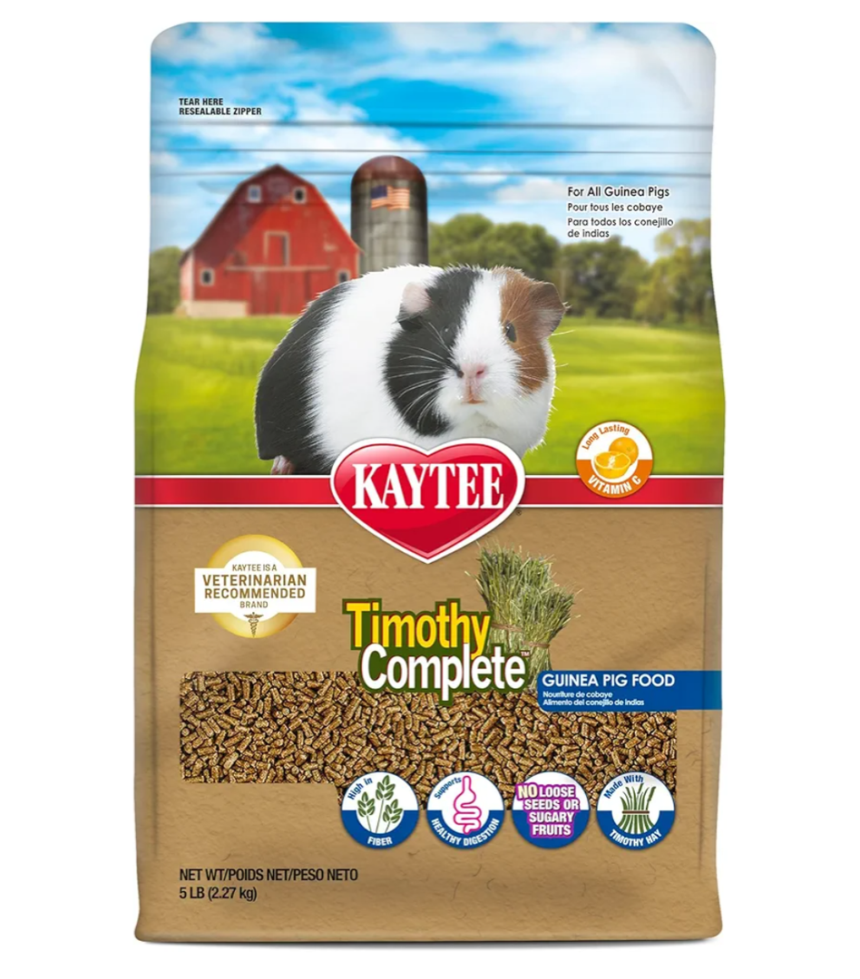 Kaytee Timothy Complete Guinea Pig Food, Made with Timothy Hay, High in Fiber, Supports Dental Health and Digestion, Long-lasting Vitamin C, 5 pounds