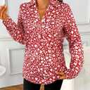 SOFIA'S CHOICE Polka Dot Shirt for Women Long Sleeve Dressy Blouse Work Business Fall Outfits Floral Red Medium (M)