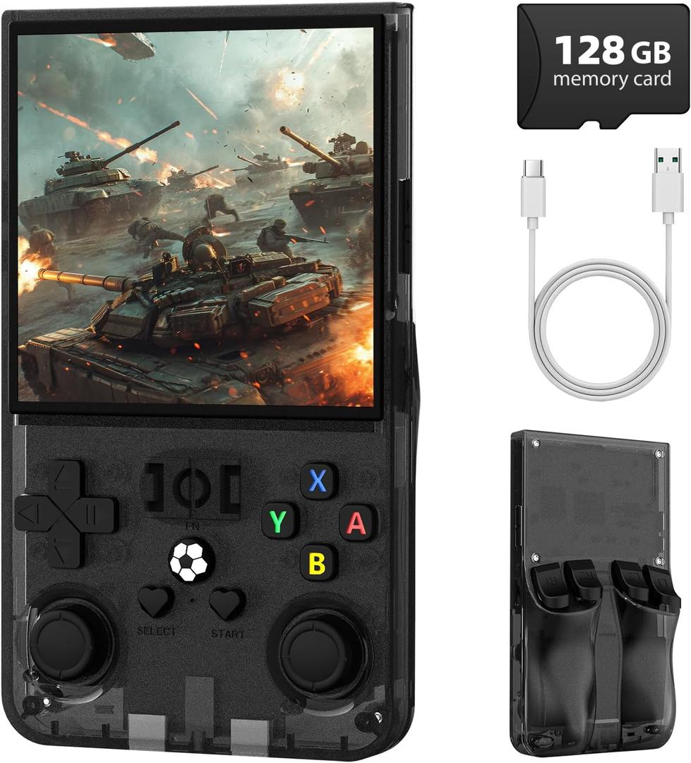 R36MAX Retro Handheld Game Console, 4.0 Inch IPS Screen Retro Gaming Console,Linux System, 4000mAh Battery Portable Pocket Mini Arcade, Built-in 128G,Retro Black