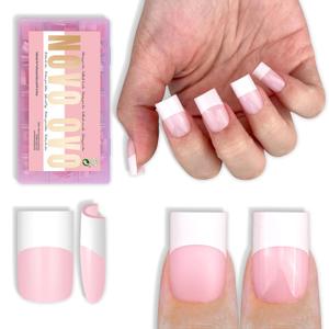 NOVO OVO Old School Wide White French Short Sharp Square Tip Nail Tips Press on MILKY PINK, Need Builder Gel Top Coat Nail Glue, Soft Gel Full Cover Fake Nail Extension, for DIY x 15 Sizes 240 pcs