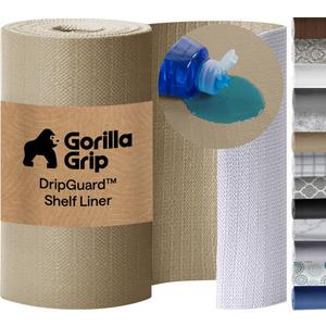 GORILLA GRIP DripGuard Shelf Liner, Non-Adhesive Drawer and Kitchen Cabinet Protector, 24x240 Inch, Strong Grip Slip Resistant Underside, Smooth Surface Liners for Cabinets, Bathrooms, Closets, Beige