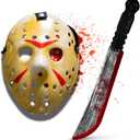Yellow Horror Masquerade Party Hockey Mask & Slasher Machete Set for Halloween Cosplay Mask & Machete Prop Halloween Horror Adult Costume Parties