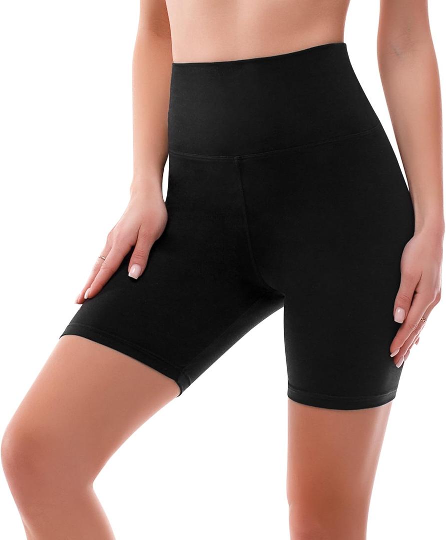 SINOPHANT High Waisted Women Biker Shorts - 6 Buttery Soft Elastic Tummy Control Shorts for Gym, Yoga, Workout (Small-Medium, Black)