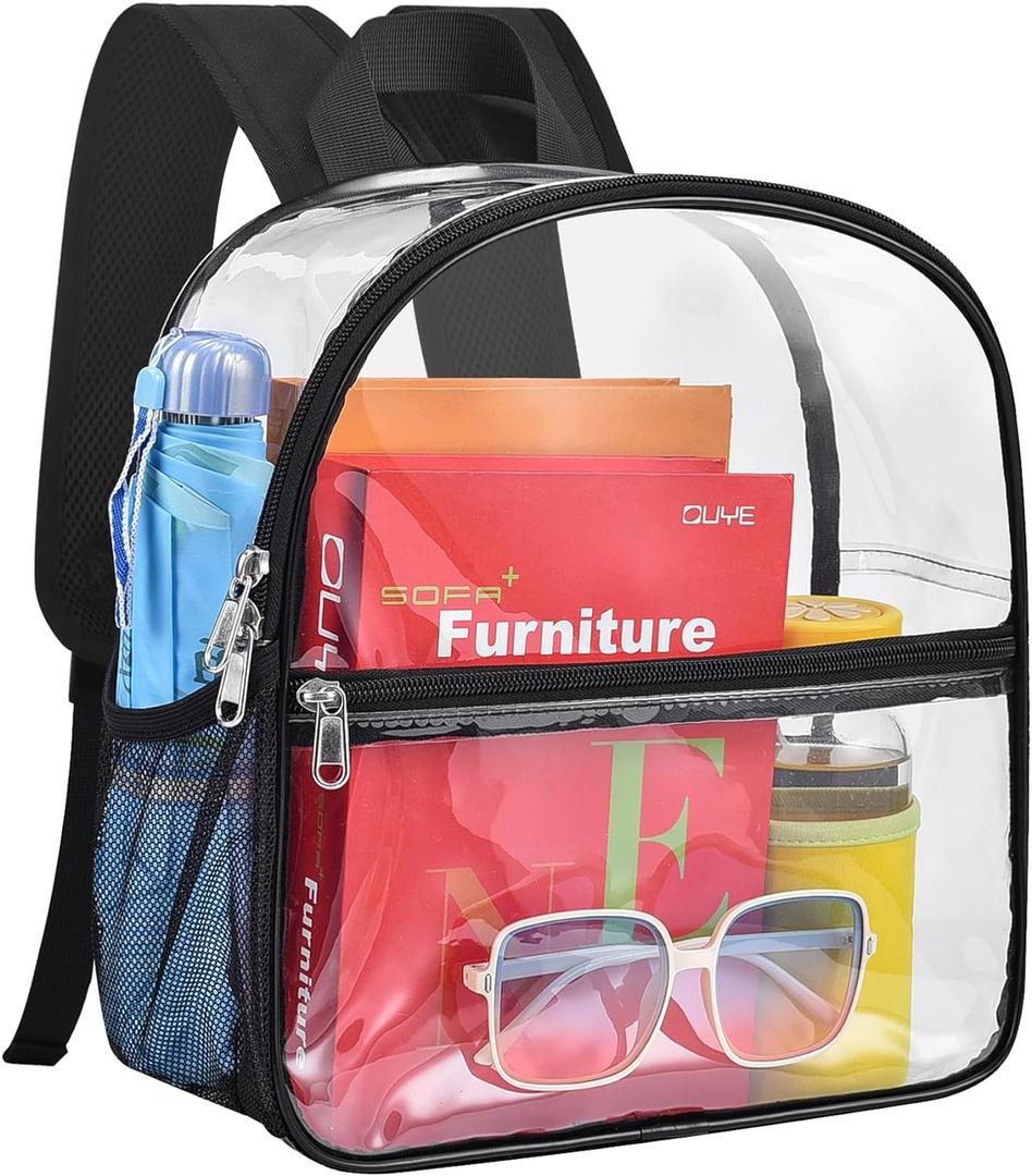 Paxiland Clear Backpack Stadium Approved 12126 with Reinforced and Wider Shoulder Straps, Small Clear Bag for Schools, Concerts, Work, Festivals and Sporting Events - Black