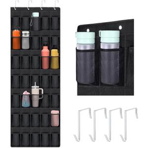 35 Pockets Hanging Water Bottle Organizer for Stanley Cups, for Kitchen, Pantry, Bedroom, Bathroom, Large Capacity Elastic Mesh Secure Storage Water Bottles Holder