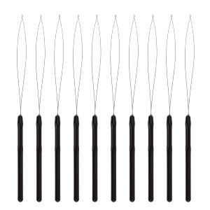 10 Pcs Hair Extension Loop Needle Threader Pulling Hook Tool and Bead Device Tool for Hair Extensions (Black)