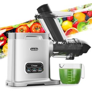 Aeitto Cold Press Juicer Machines, 3.6 Inch Wide Chute, Large Capacity, High Juice Yield, 2 Masticating Juicer Modes, Easy to Clean Slow Juicer for Vegetable and Fruit, Silver