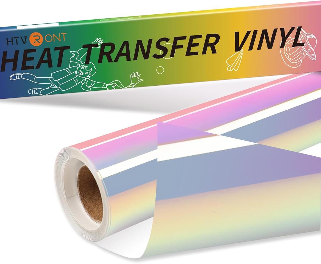 HTVRONT Holographic Heat Transfer Vinyl- 12" x 6ft Holographic HTV for Shirts, Hats, Holographic Iron on Vinyl Compatible with Cricut Cutting Machine & Cameo Matellic Sheen Easy to Cut & Weed (White)
