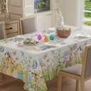 XCHI Bunny Eggs Flower Butterfly Watercolor Rabbits Easter Tablecloth Rectangle Table Cloth Washable Table Covers for Indoor Dining Home Party Decorations 60x84 Inch
