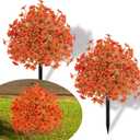 Alupssuc Set of 2 Artificial Fall Topiary Ball Flowers for Outdoor Decoration with Spike 20", UV Resistant Fake Autumn Floral Shrubs, Realistic Faux Bushes Plants for Garden, Yard, Porch and Patio Decor