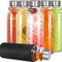 Glass Water Bottles Set of 6, 18 oz, Reusable Water Bottle with Lids, LeakProof Juice Bottles, BPA Free, Container Bottle for Refrigerator, Suitable for Beverage, Milk, Soda