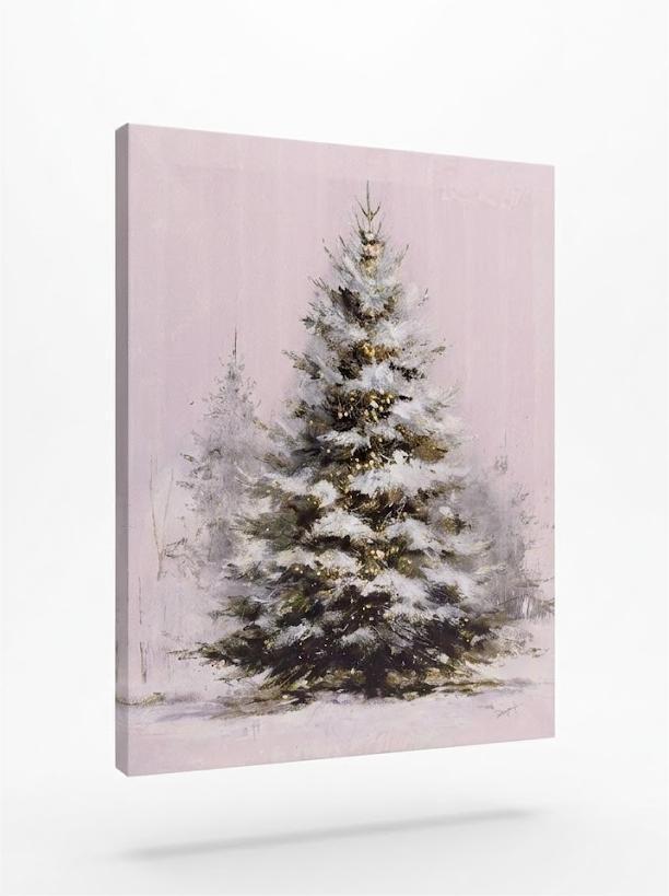 RLTXBUK Moody Christmas Tree Wall Art Decor, Vintage Christmas Decor, Natural Antique Holiday Winter Evergreen Pine Tree Framed Canvas Prints Posters for Home Bedroom Living Room, 11x14 Inch