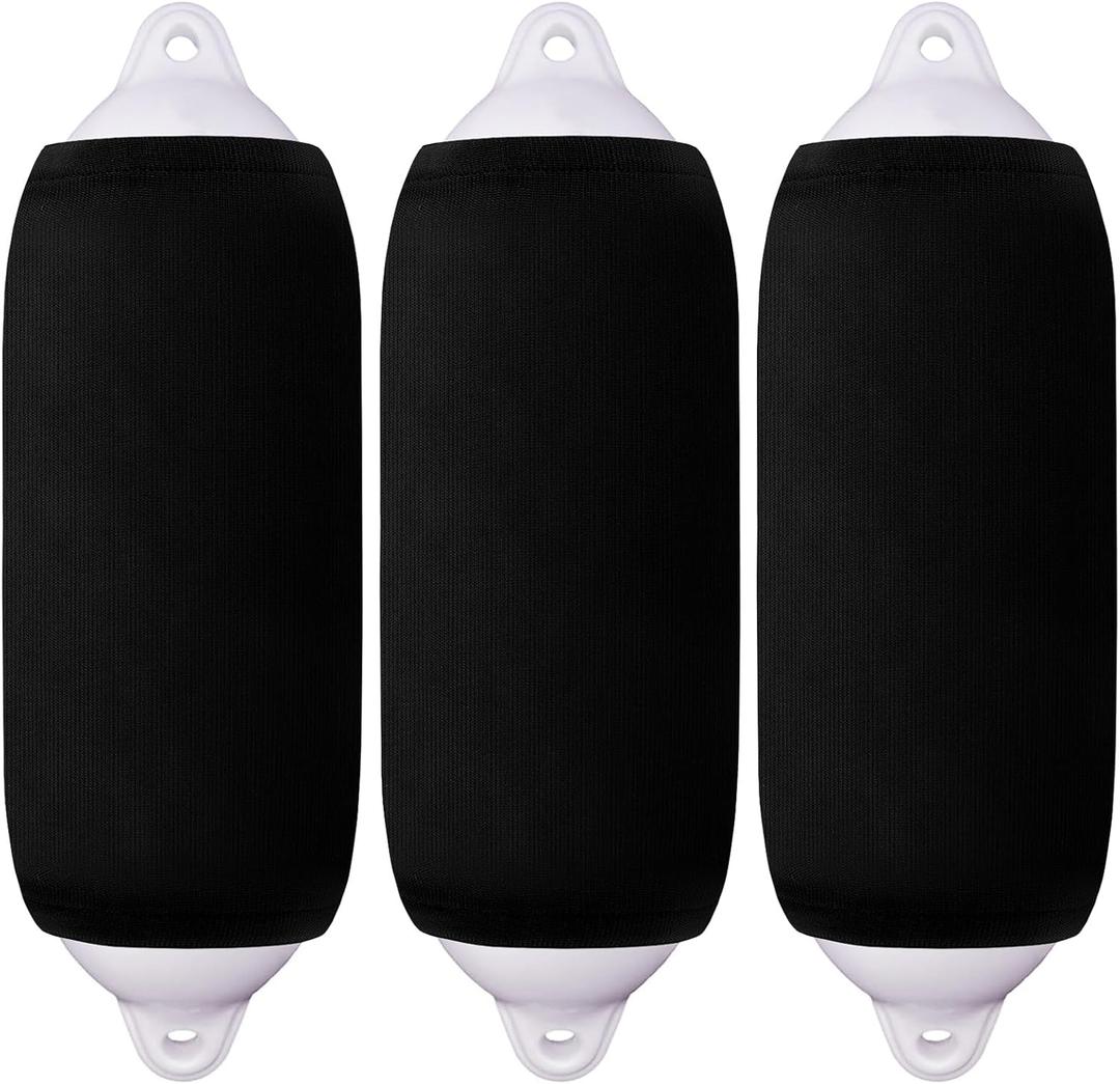 Boat Fender Covers 8" x 22"/10" x 26"/ 6" x 18" Fender Covers Marine Boat Bumper Sleeves for Twin Eye & Center Rope Tube Style Fenders, Black & Navy Blue, 3-Pack, Polyester (Boat Fender Not Included)