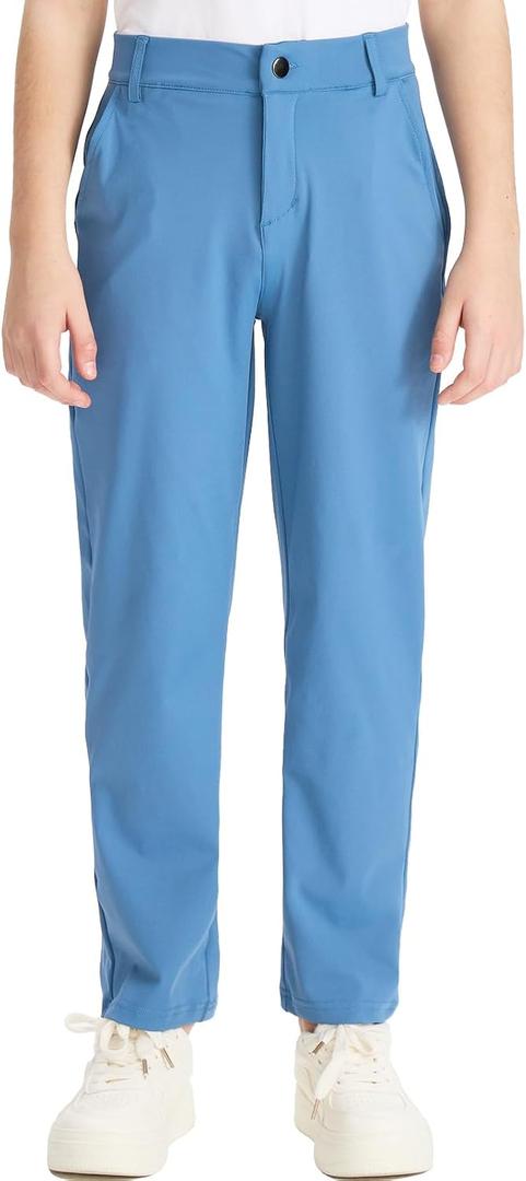 DEVOROPA Youth Boys Golf Pants Stretch Flat Front Dress Athletic Casual Pants School Uniform Chino Twill Pants Pockets (Blue, XL)