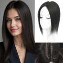 Rootoo Hair Toppers for Women Real Human Hair, 12 Inch Realistic Biological Scalp Topper Hair Pieces for Women with Thinning Hair, Clip in Curtain Bangs Big Base 360° Cover (Black)