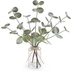 Fall Fake Eucalyptus Stems in Glass Vase with Faux Water 14" Fake Fall Plants with Artificial Eucalyptus Leaves Fall Decorations for Home Bathroom Desk Coffee Table Centerpiece Office Farmhouse Decor