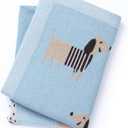 Baby Blanket 100% Cotton Soft Cooling Summer Receiving Swaddle Blankets for Boy Girl-Blue Dachshund Puppy Dog 40x30in