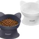 MateeyLife Elevated Cat Bowls, 2P Raised Food and Water Bowl Set for Indoor Cats & Small Dogs, Whisker Fatigue Cat Bowl, Anti Vomit Feeding Pet Bowls, 6 oz Each, Dishwasher Safe - White & Grey