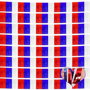 10 Pack 10 Feet Foil Fringe Garland Metallic Tassle Banner Wall Hanging Tinsel Streamers Backdrop for Parade Floats, Bachelorette, Wedding, Birthday, Independence Day Party Decorations(Red Blue White)