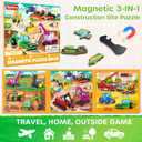 SYNARRY Magnetic Puzzles for Toddlers 3-5, Toddler Travel Toys Construction Toys Excavator Puzzles for Toddlers 2-4, Vehicle Puzzles for Kids Ages 4-6, Car Airplane Road Trip Activities Easter Gifts