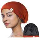 YANIBEST 100% Mulberry Silk Lined Sleep Cap Silk Bonnet for Sleeping - Orange Hair Cover Bonnet for Natural Hair Adjustable Slouchy Beanie Hat