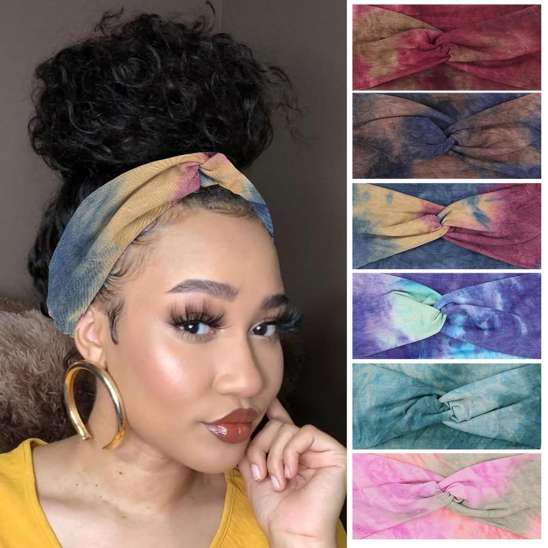 XTREND 6 Pcs Headbands for Women, Twisted Cross Elastic Head Bands Yoga Workout Non-Slip Sweat Soft Solid Color Simple Versatile Hair Accessory Hairbands