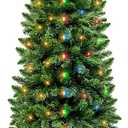 TURNMEON Dual Color Change 6.5 Ft Prelit Pencil Christmas Tree 8 Modes Timer Warm White & Multicolor Lights 826 Thick Branch Artificial Slim Xmas Tree Christmas Decorations Indoor Outdoor Home Holiday (Spruce Green-warm White Change Multicolor-8 Modes)