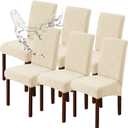 Genina Waterproof Dining Room Chair Covers Stretch Parsons Chair Slipcovers for Dining Room Kitchen Chair Protector Cover, Removable, Washable (6, Flower Pattern-Beige)