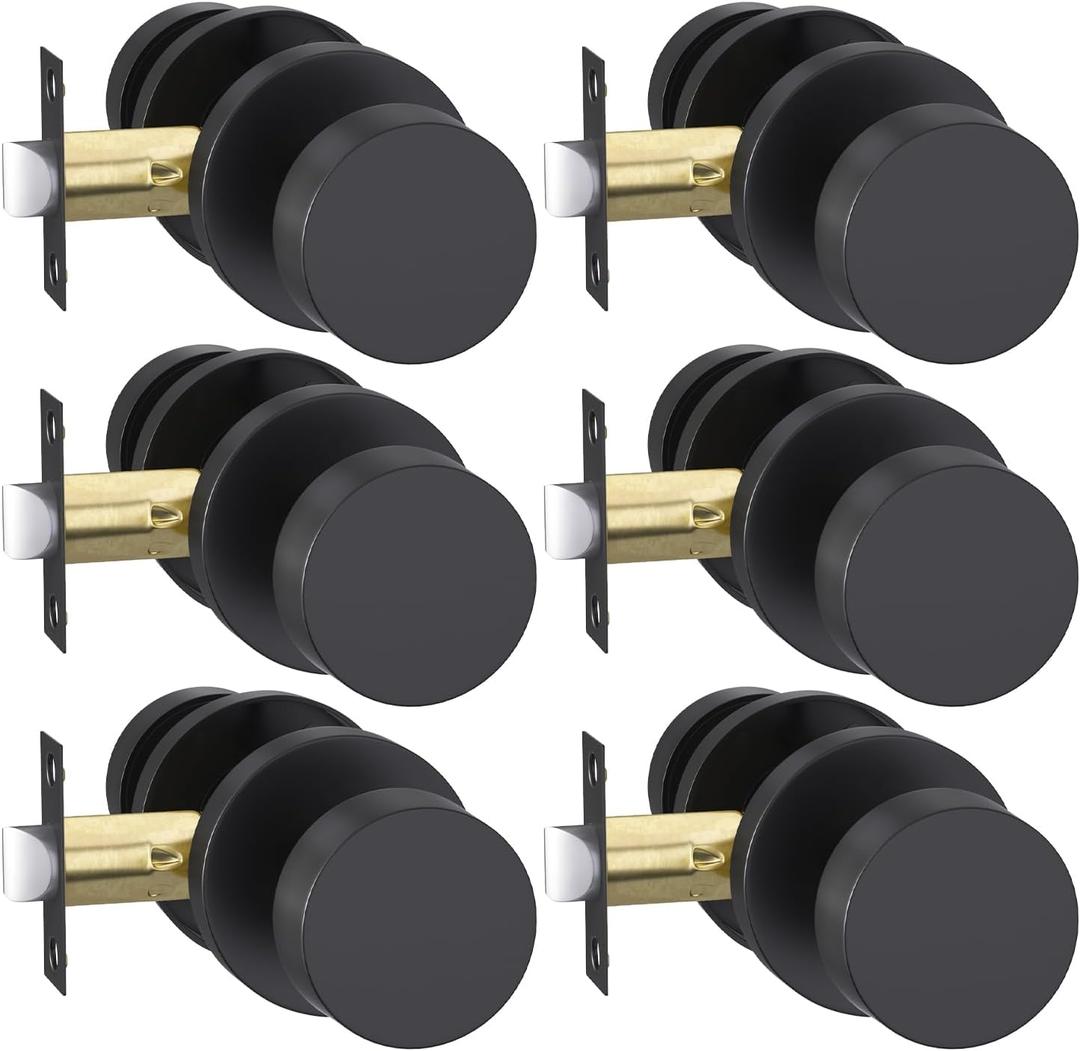 Goldenwarm Black Closet Door Knobs, Zinc Alloy Matte Black Passage Door Knobs, Interior Door Knobs for Hallway, Closets, Black Door Knobs Interior, Heavy Duty Round Ball (6 Pack)