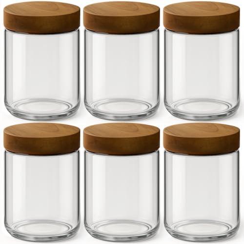 Osfel 16oz 5 Pack Overnight Oats Containers with Lids, Glass Mason Jars with Acacia Wood Airtight Lids, Wide Mouth Meal Prep Storage Jars for Yogurt, Chia Pudding, Salad, Parfait, Snacks, Spice