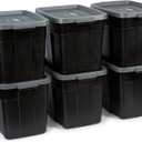 Rubbermaid 18 GAL 6 Pack Garage Storage Bins with Stackable Lid, Heavy Duty - Made in USA - Extreme Temperature Resistant, Durable Plastic Containers with Handles - Solid Black and Grey