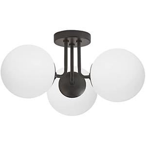 Modern Ceiling Light Fixture, 3-Lights Soft Black Semi Flush Mount Ceiling Light With Frosted Glass Shade, Hallway Sputnik Chandelier Lighting Fixture, Close To Ceiling Light Fixtures for Bedroom